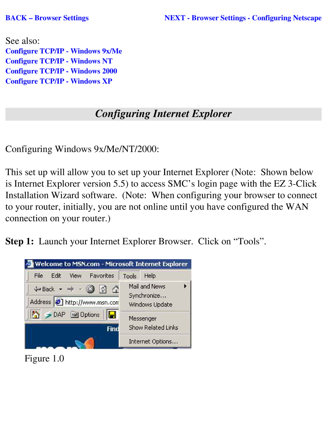 SMC Networks SMC2404WBR manual Configuring Internet Explorer 