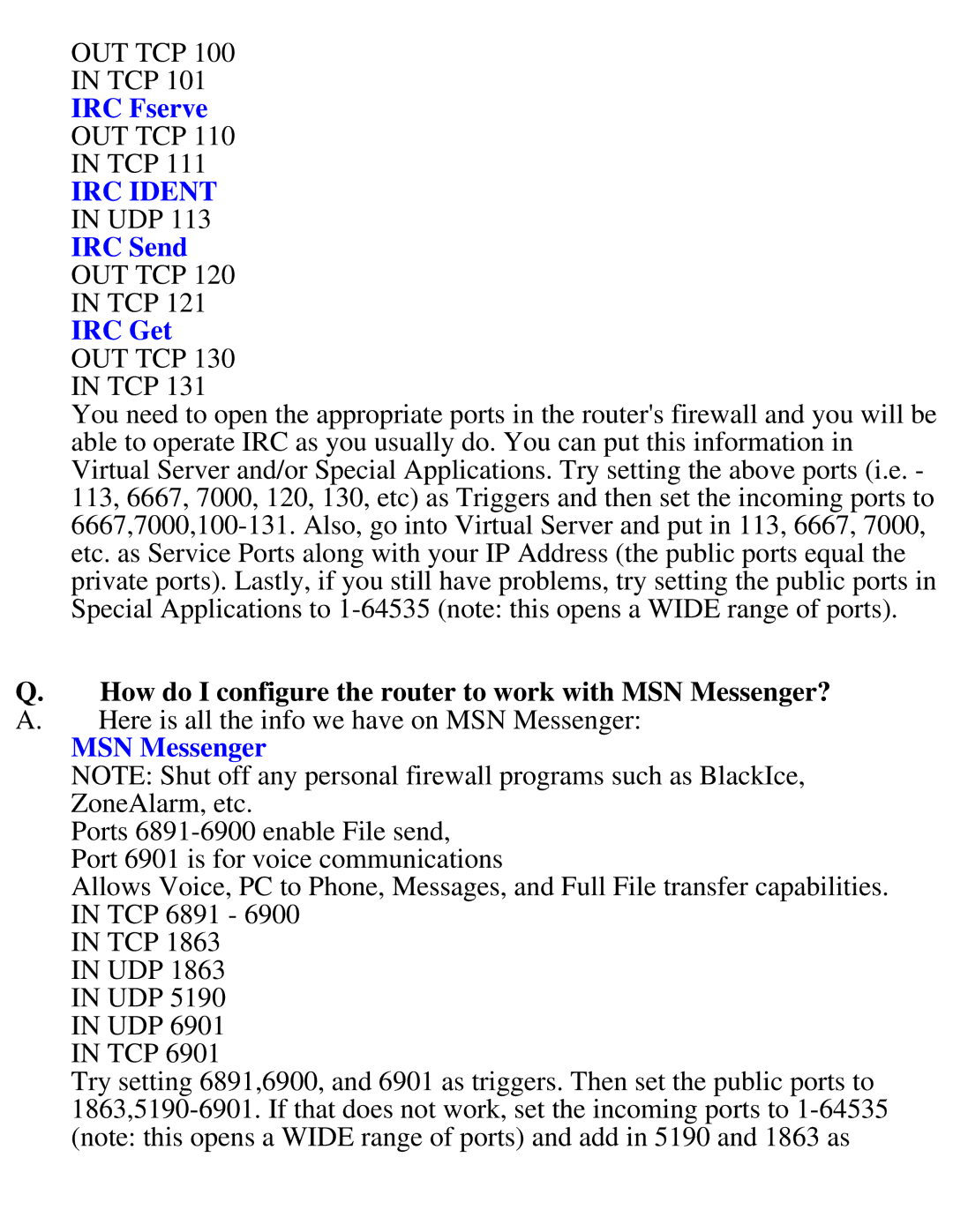 SMC Networks SMC2404WBR manual IRC Ident 