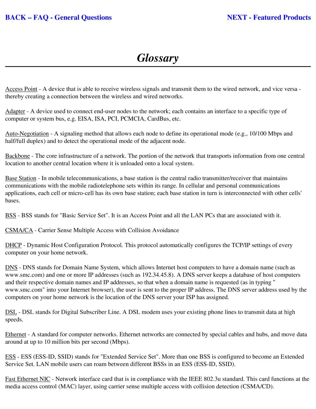 SMC Networks SMC2404WBR manual Glossary 