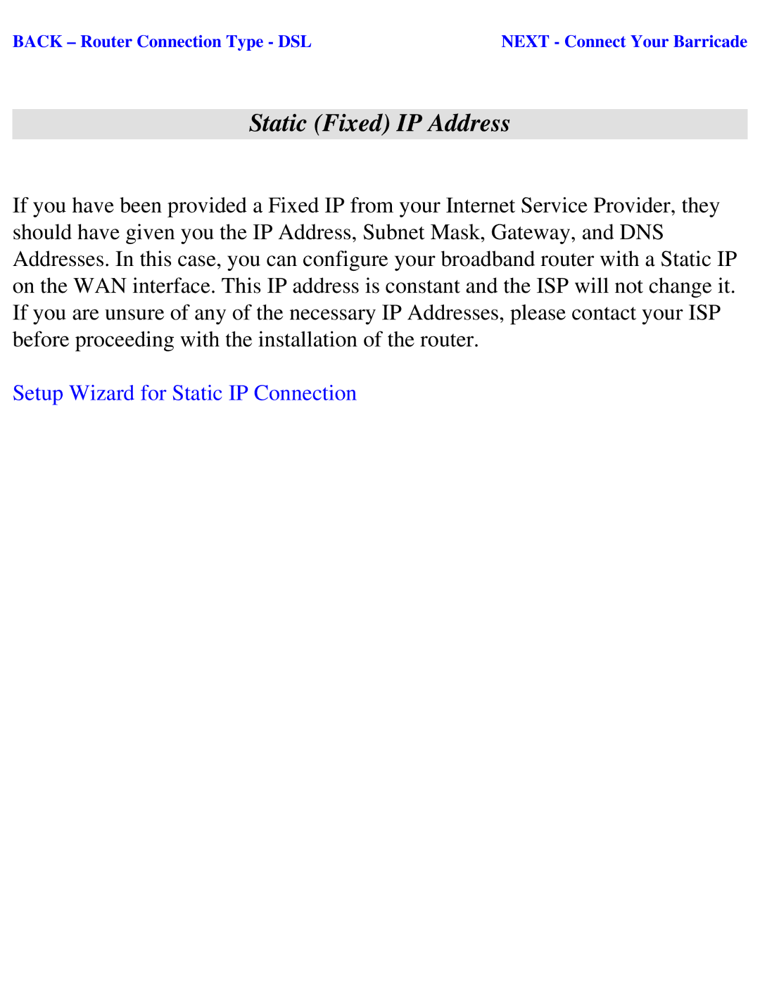 SMC Networks SMC2404WBR manual Static Fixed IP Address 