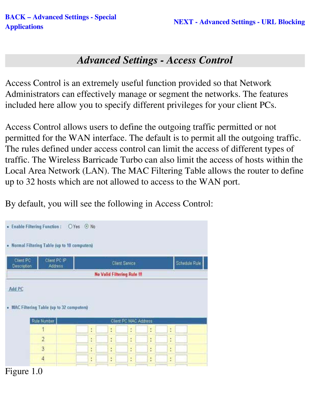 SMC Networks SMC2404WBR manual Advanced Settings Access Control 