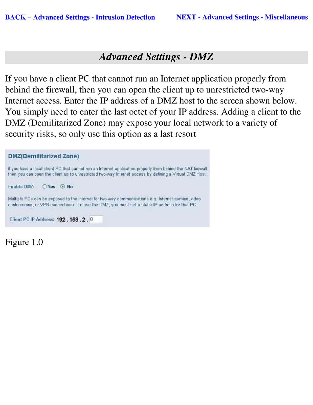 SMC Networks SMC2404WBR manual Advanced Settings DMZ 