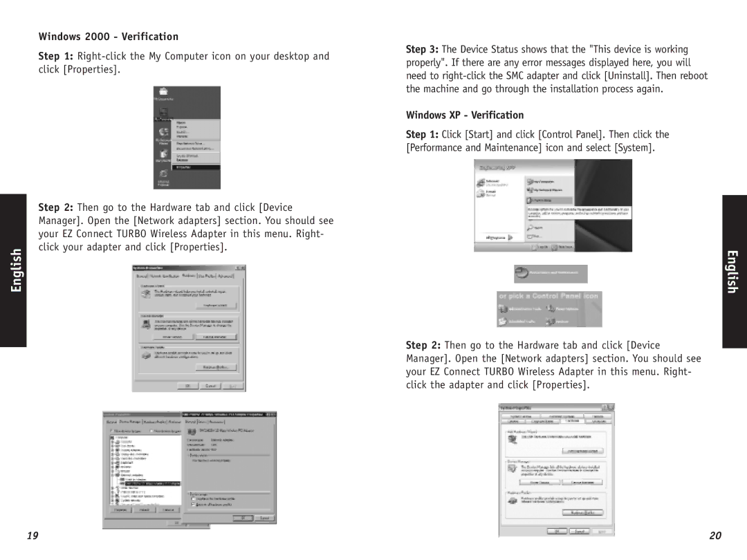 SMC Networks SMC2402W, SMC2435W manual Windows 2000 Verification, Windows XP Verification 