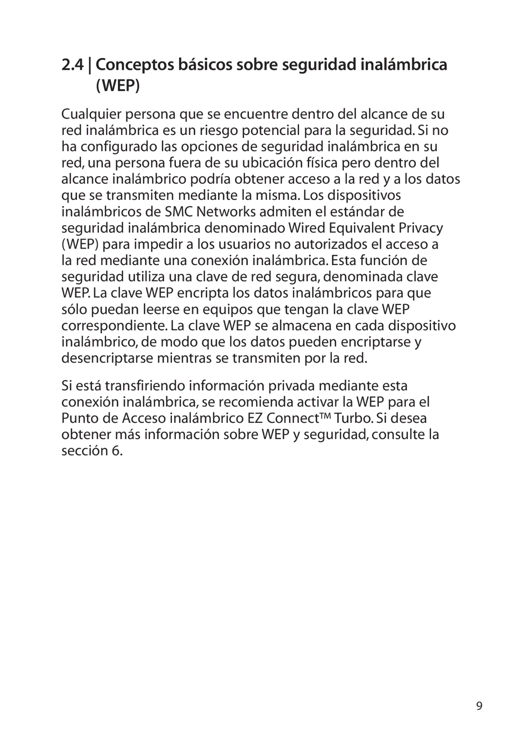 SMC Networks SMC2455W manual Conceptos básicos sobre seguridad inalámbrica WEP 