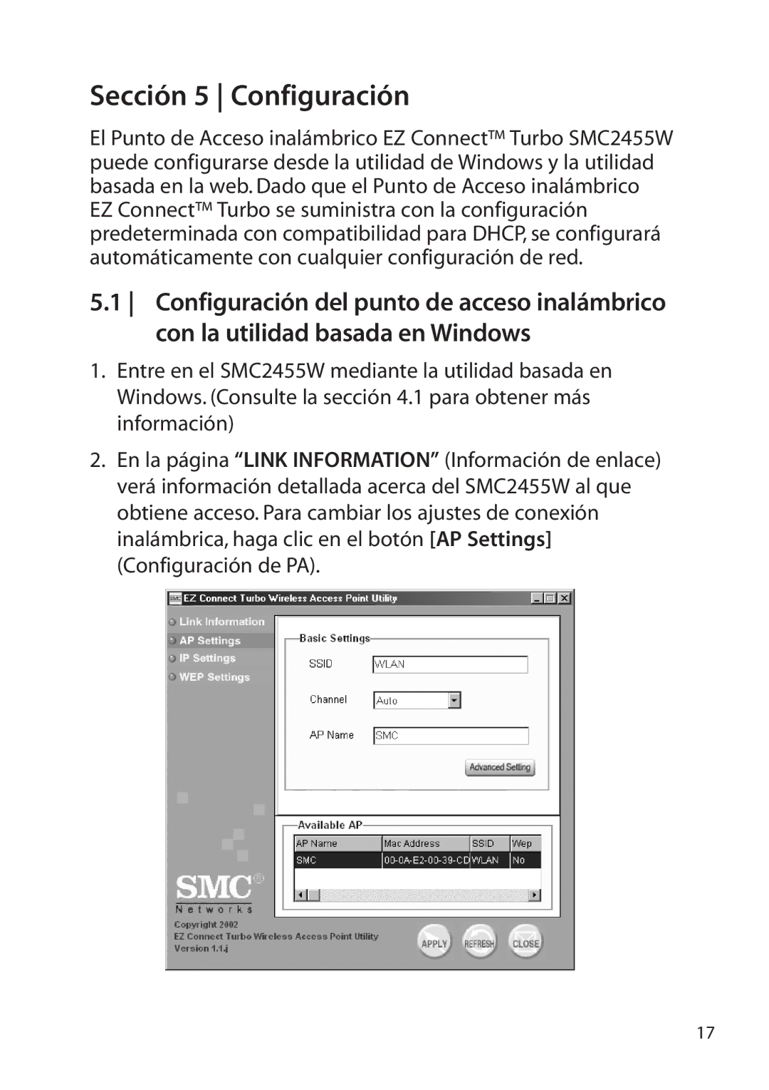 SMC Networks SMC2455W manual Sección 5 Configuración 