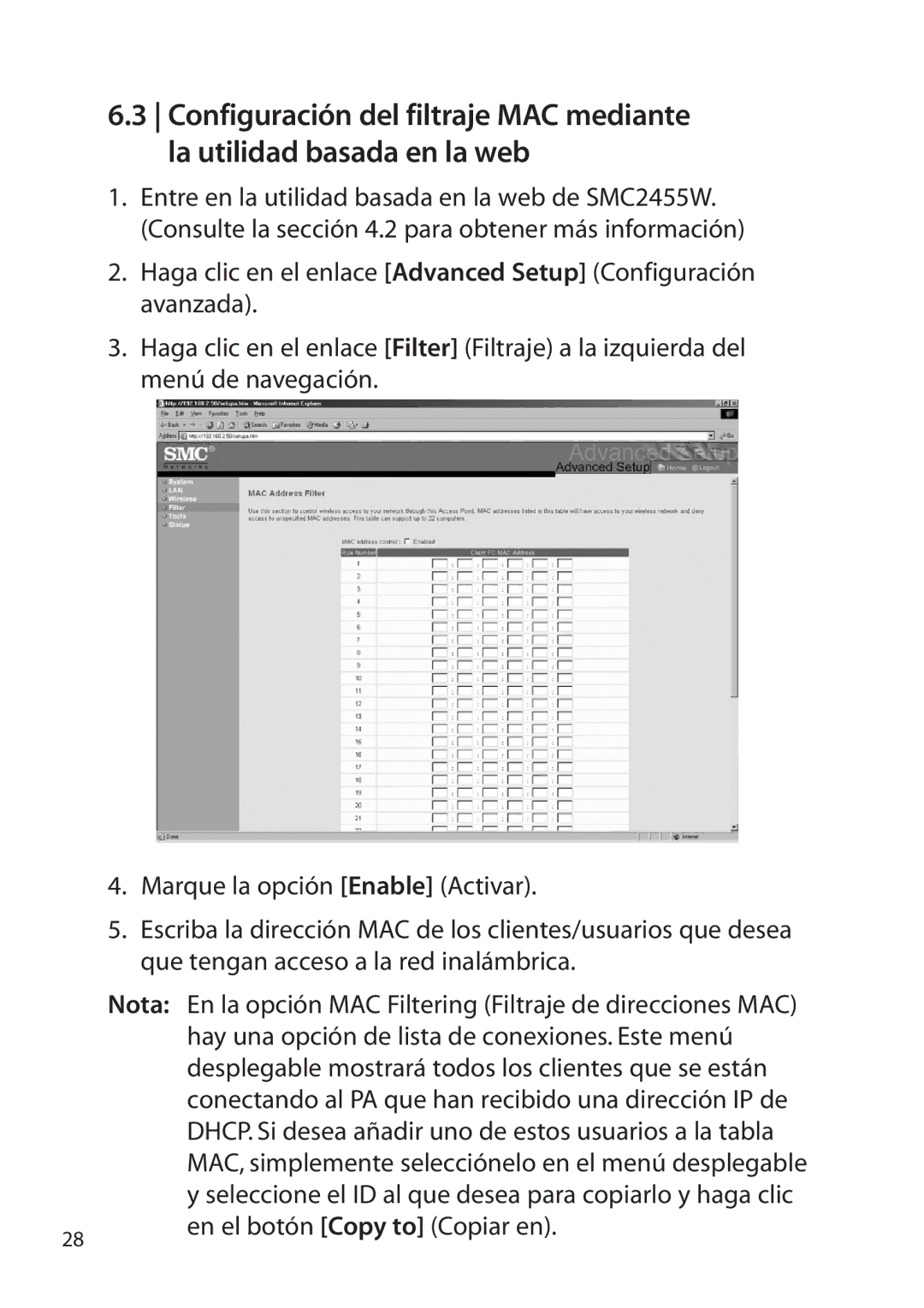 SMC Networks SMC2455W manual En el botón Copy to Copiar en 