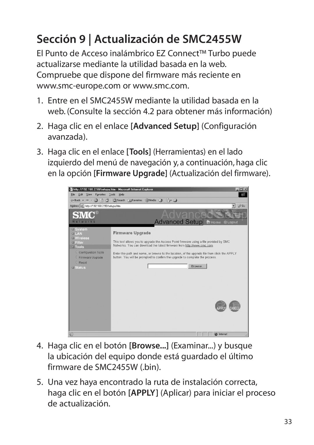 SMC Networks manual Sección 9 Actualización de SMC2455W 