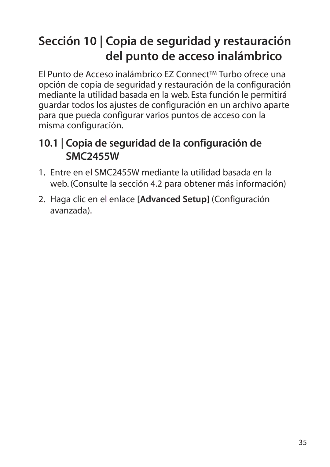 SMC Networks manual Copia de seguridad de la configuración de SMC2455W 