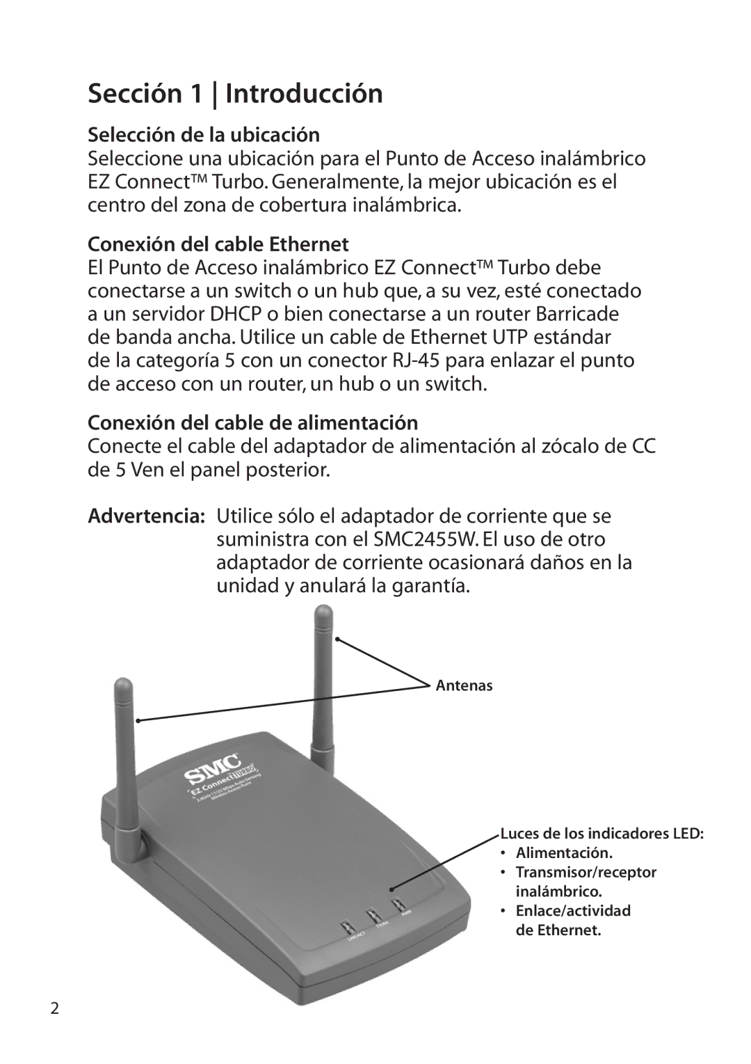 SMC Networks SMC2455W manual Sección 1 Introducción 