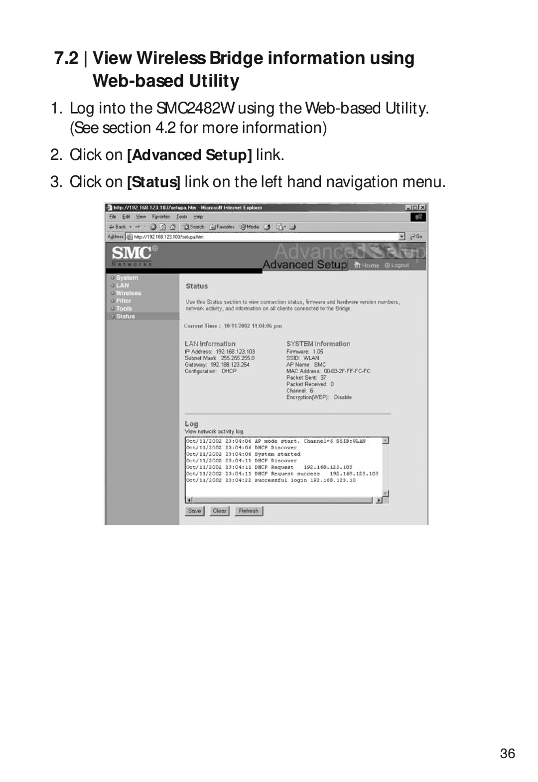 SMC Networks SMC2482W manual View Wireless Bridge information using Web-based Utility 