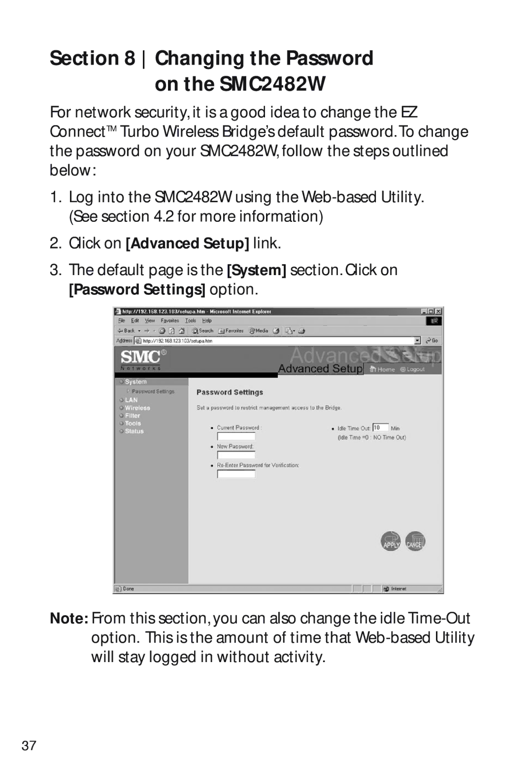 SMC Networks manual Changing the Password on the SMC2482W 