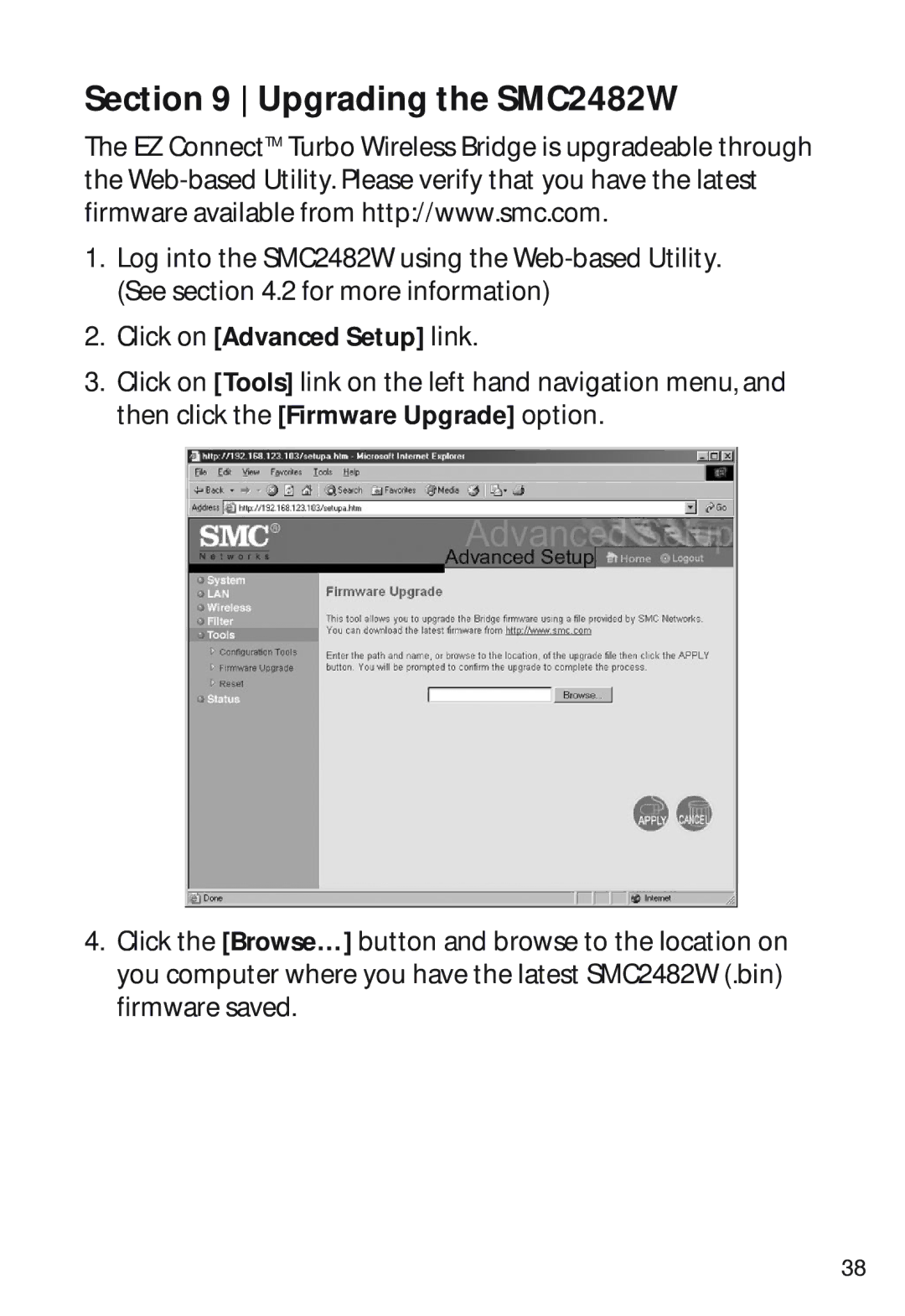 SMC Networks manual Upgrading the SMC2482W 