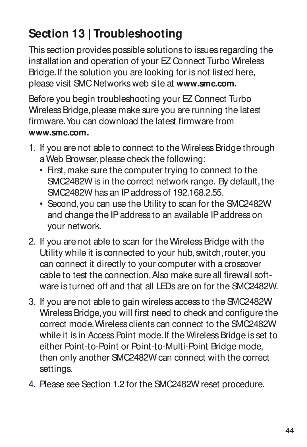 SMC Networks SMC2482W manual Troubleshooting 