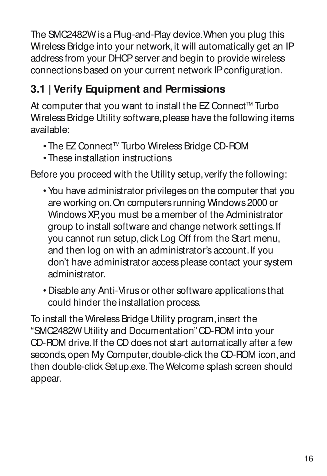 SMC Networks SMC2482W manual Verify Equipment and Permissions 