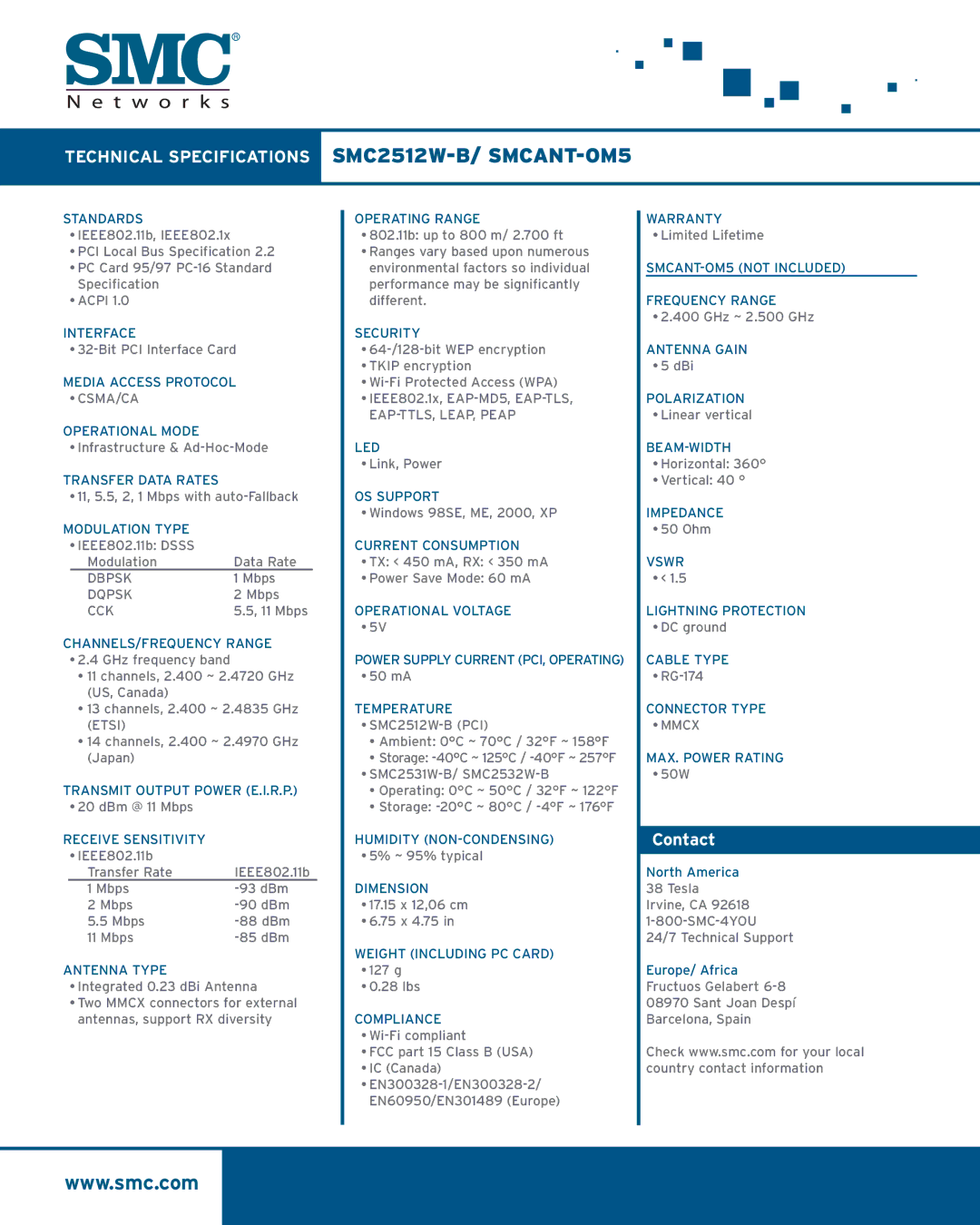 SMC Networks SMC2512W-B manual Contact 