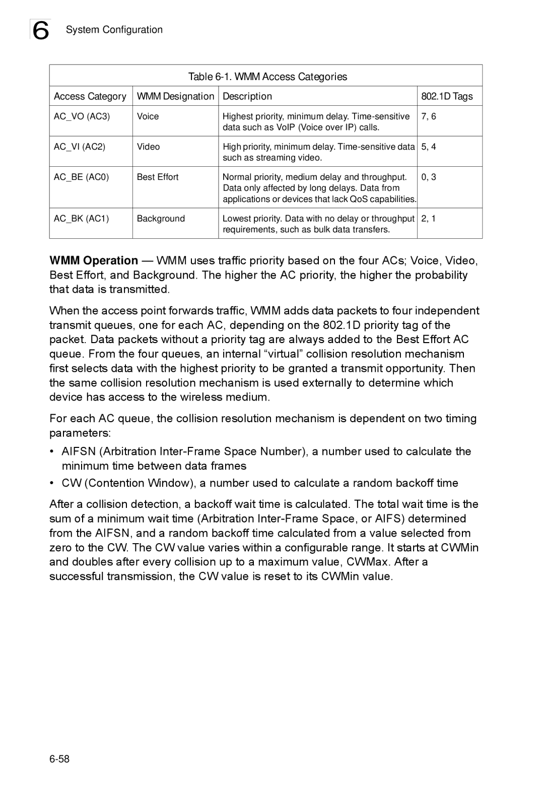 SMC Networks SMC2552W-G2-17 manual WMM Access Categories Access Category, Description 802.1D Tags 