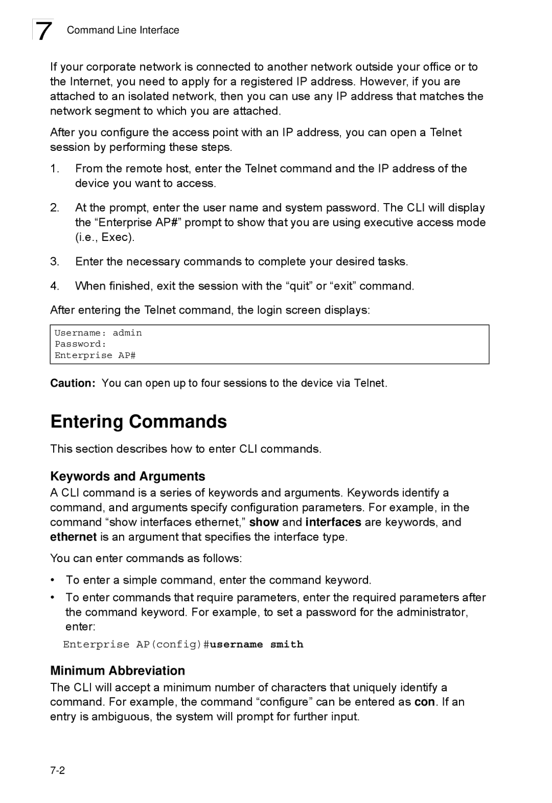 SMC Networks SMC2552W-G2-17 manual Entering Commands, Keywords and Arguments, Minimum Abbreviation 