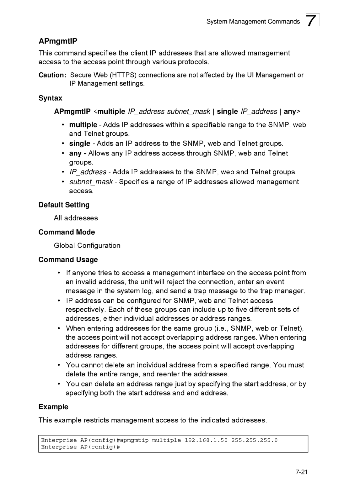 SMC Networks SMC2552W-G2-17 manual APmgmtIP multiple IPaddress subnetmask single IPaddress any 