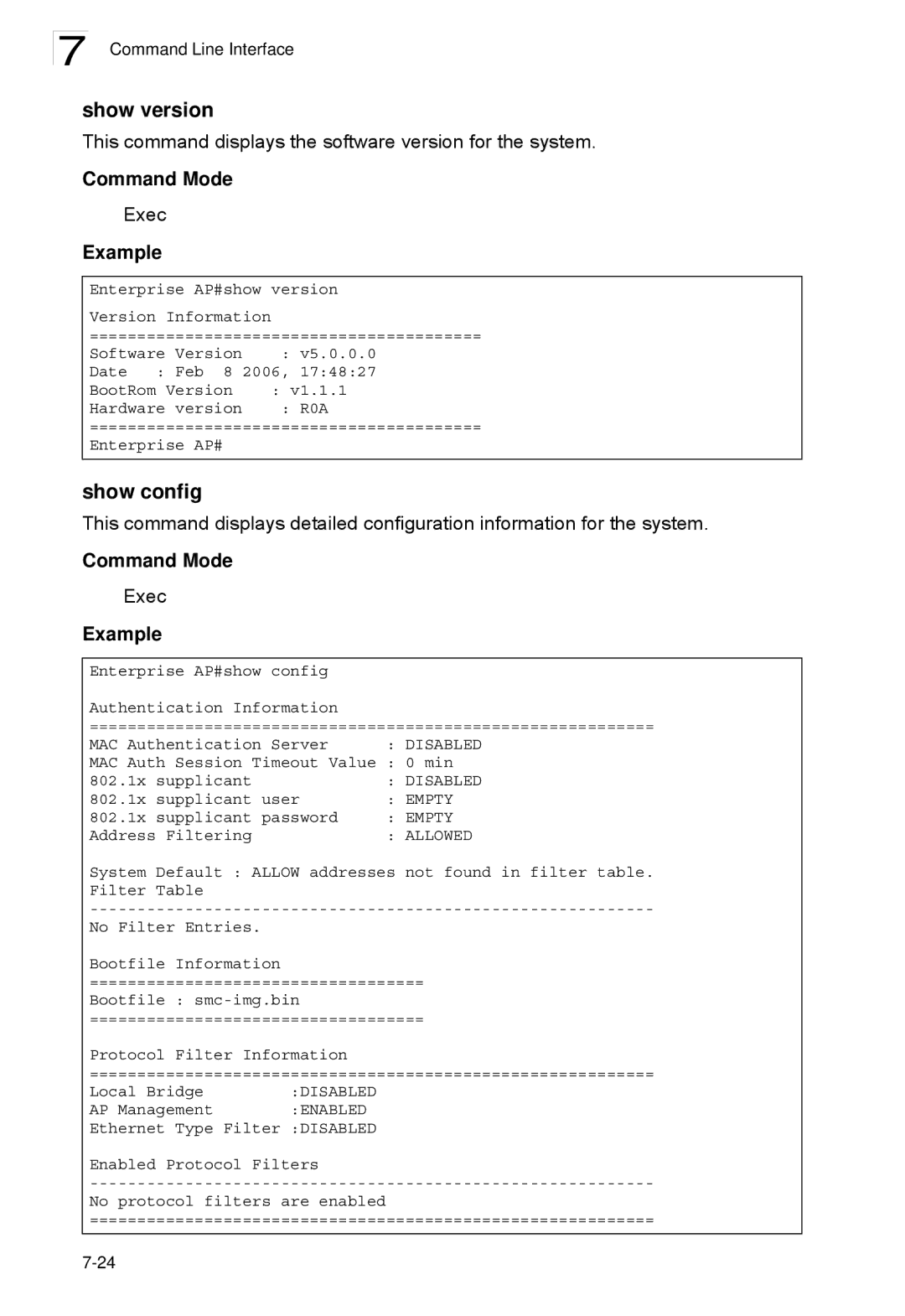 SMC Networks SMC2552W-G2-17 manual Show version, Show config 