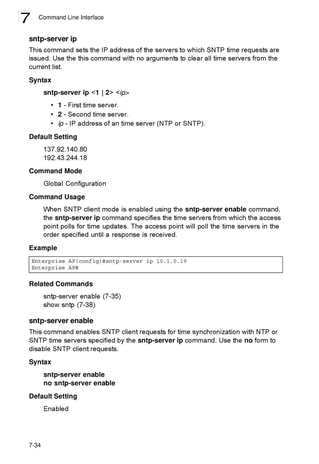 SMC Networks SMC2552W-G2-17 manual Sntp-server enable, Syntax Sntp-server ip 1 2 ip 