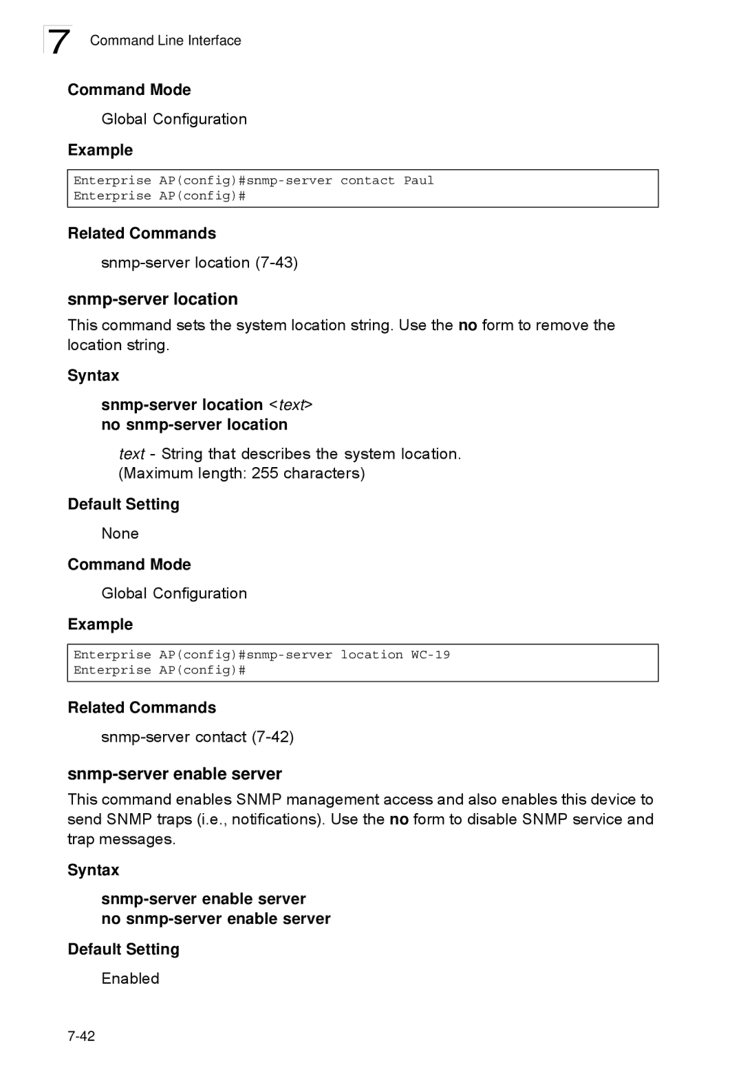 SMC Networks SMC2552W-G2-17 manual Snmp-server location, Snmp-server enable server 