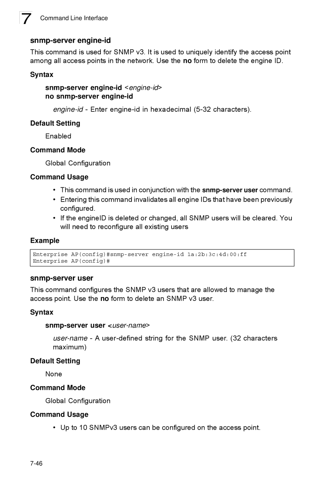 SMC Networks SMC2552W-G2-17 manual Snmp-server engine-id, Syntax Snmp-server user user-name 