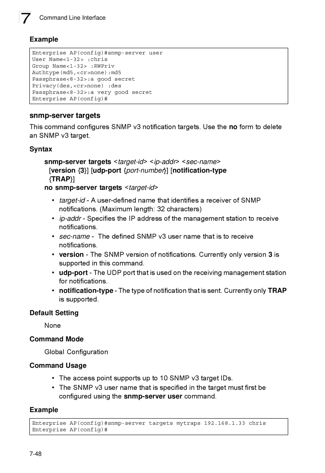 SMC Networks SMC2552W-G2-17 manual Snmp-server targets, No snmp-server targets target-id 