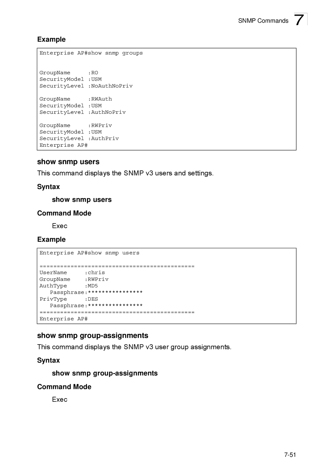 SMC Networks SMC2552W-G2-17 manual Show snmp group-assignments, Syntax Show snmp users Command Mode 