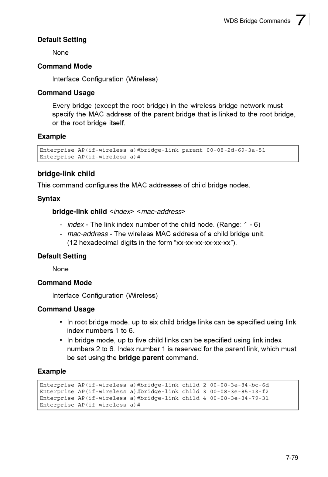 SMC Networks SMC2552W-G2-17 manual Syntax Bridge-link child index mac-address 