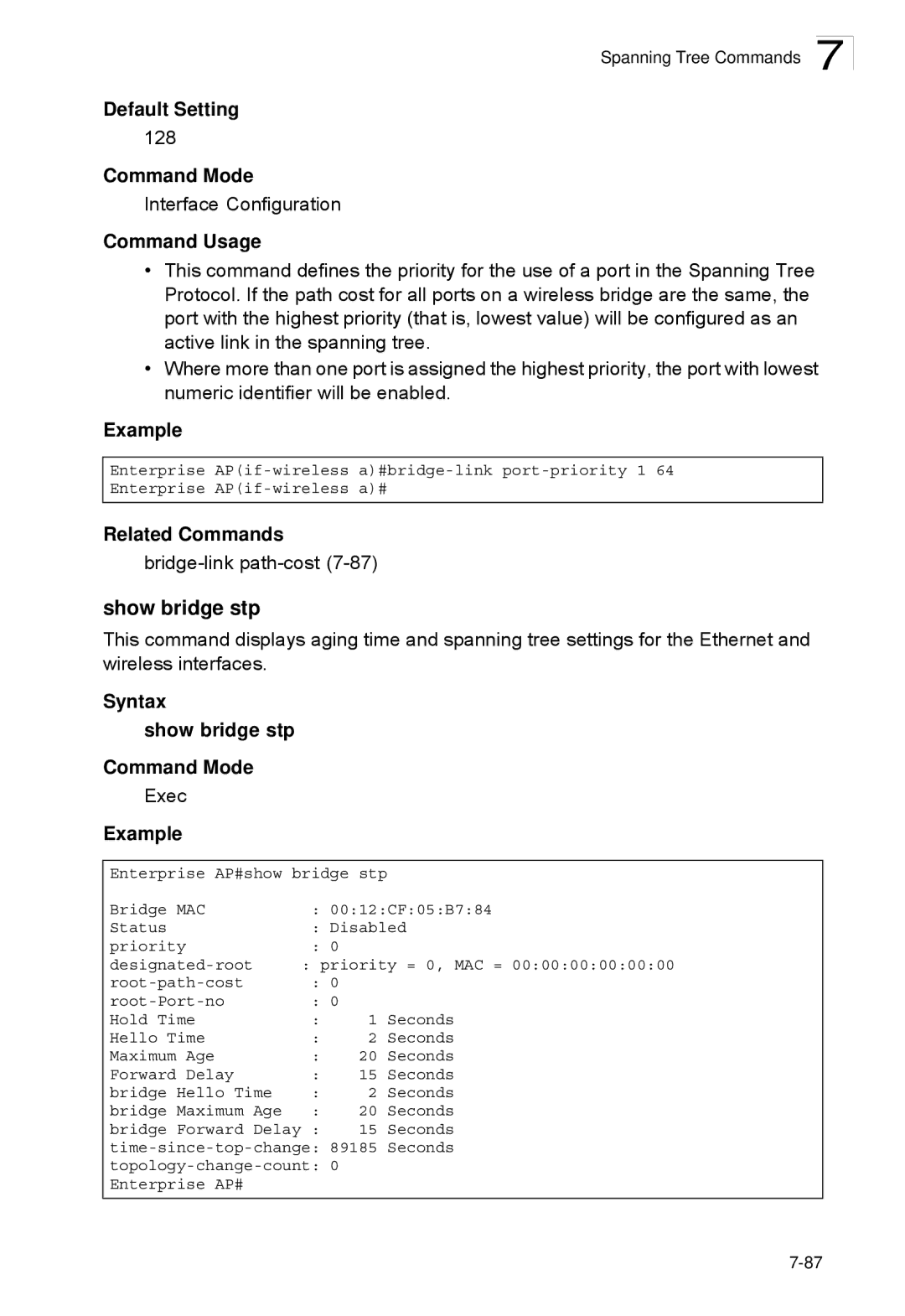 SMC Networks SMC2552W-G2-17 manual Syntax Show bridge stp Command Mode 