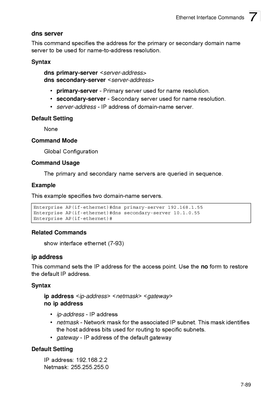 SMC Networks SMC2552W-G2-17 manual Dns server, Ip address 