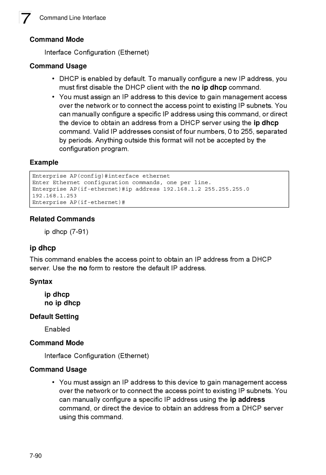 SMC Networks SMC2552W-G2-17 manual Syntax Ip dhcp no ip dhcp Default Setting 