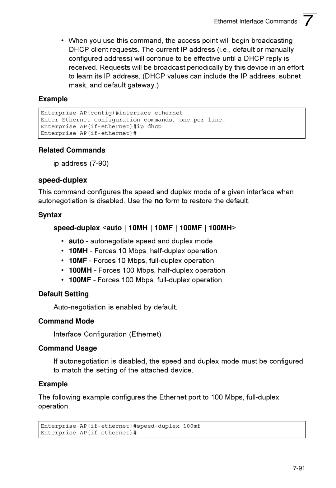 SMC Networks SMC2552W-G2-17 manual Syntax Speed-duplex auto 10MH 10MF 100MF 100MH 