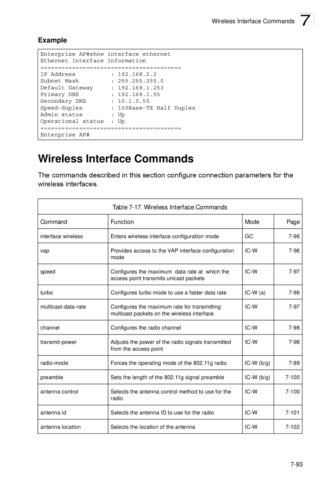 SMC Networks SMC2552W-G2-17 manual Wireless Interface Commands Function Mode 