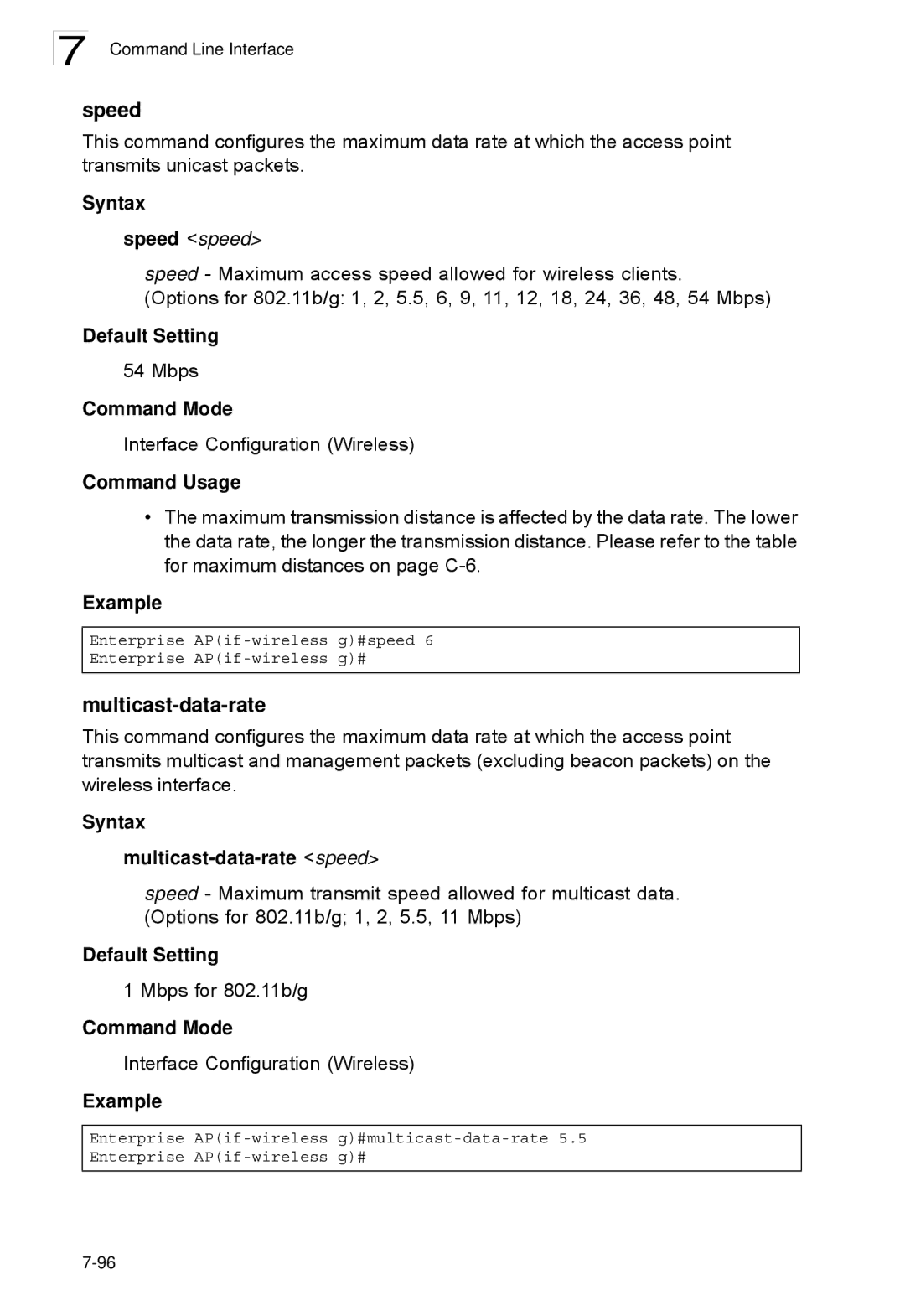 SMC Networks SMC2552W-G2-17 manual Syntax Speed speed, Syntax Multicast-data-rate speed 