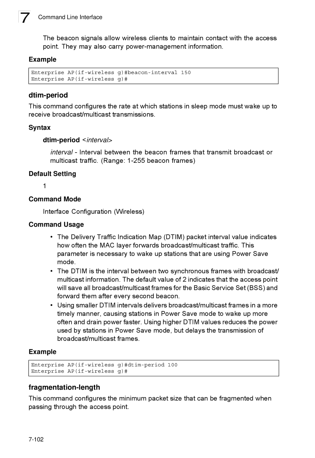 SMC Networks SMC2552W-G2-17 manual Fragmentation-length, Syntax Dtim-period interval 