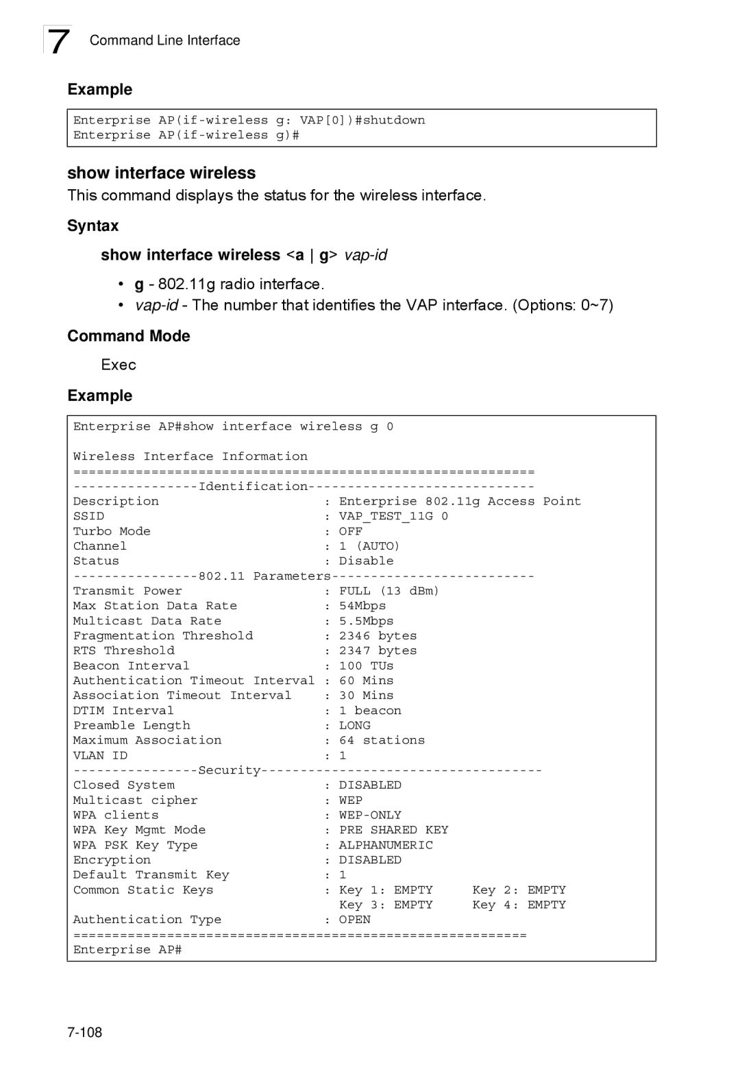 SMC Networks SMC2552W-G2-17 manual Syntax Show interface wireless a g vap-id 