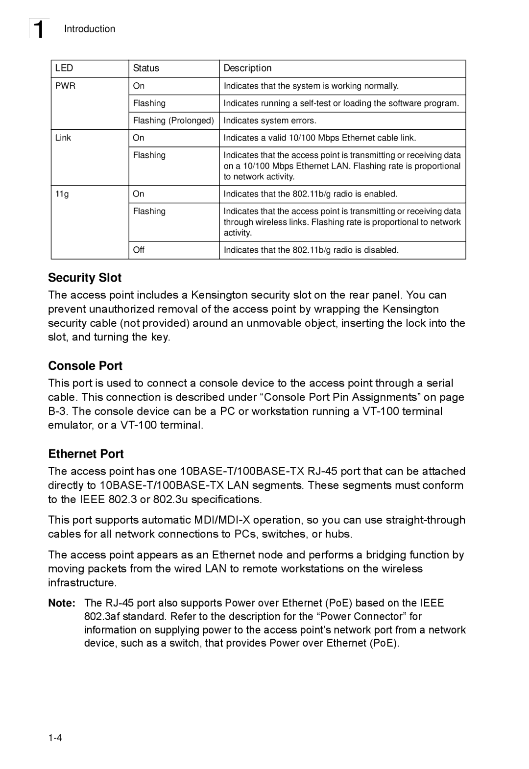 SMC Networks SMC2552W-G2-17 manual Security Slot, Console Port, Ethernet Port, Status Description 