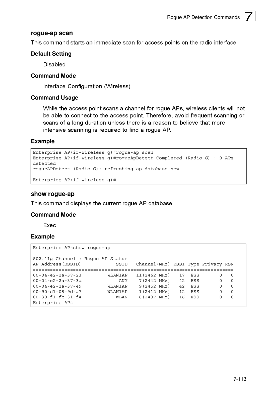 SMC Networks SMC2552W-G2-17 manual Rogue-ap scan, Show rogue-ap 