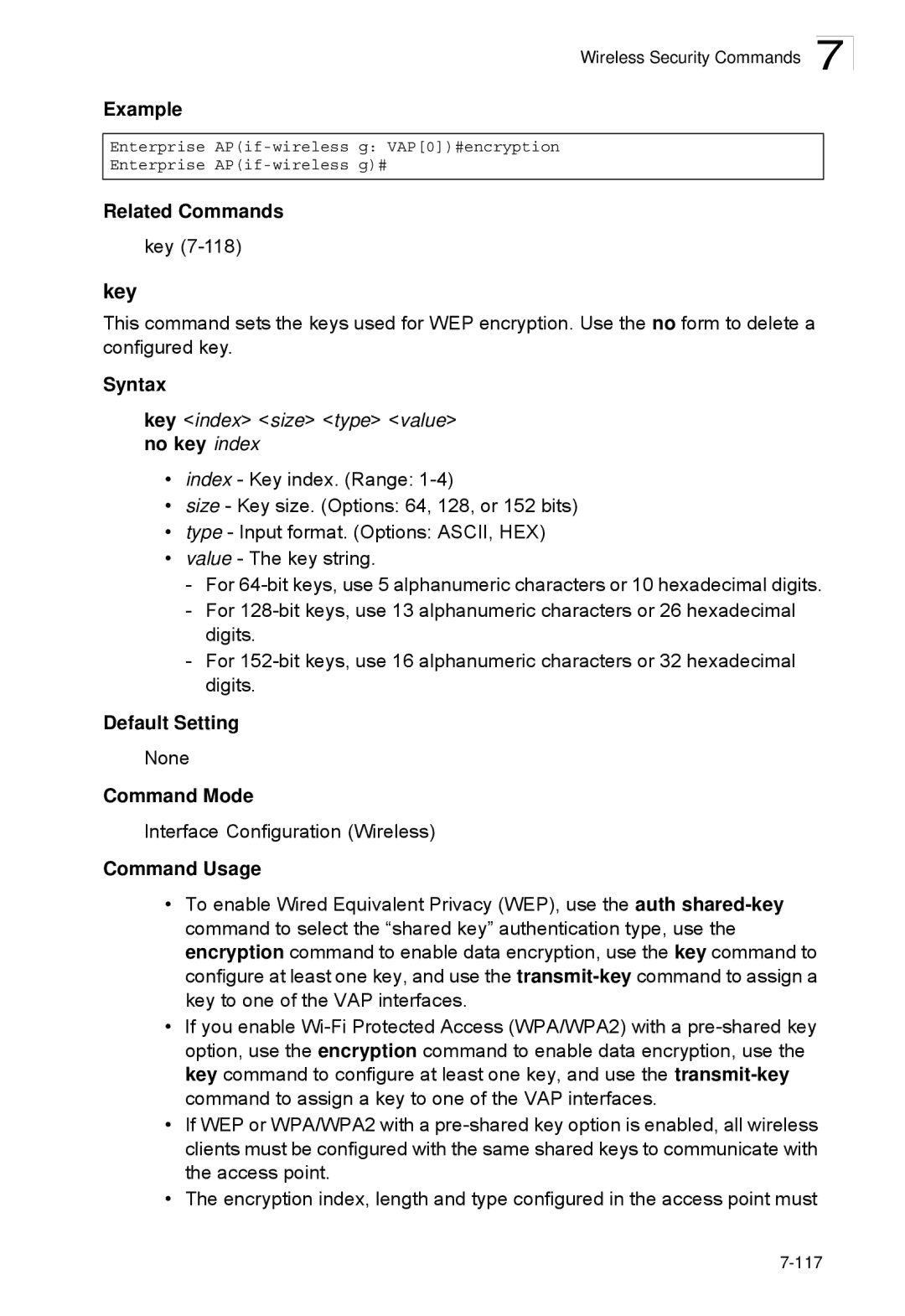 SMC Networks SMC2552W-G2-17 manual Key index size type value no key index 