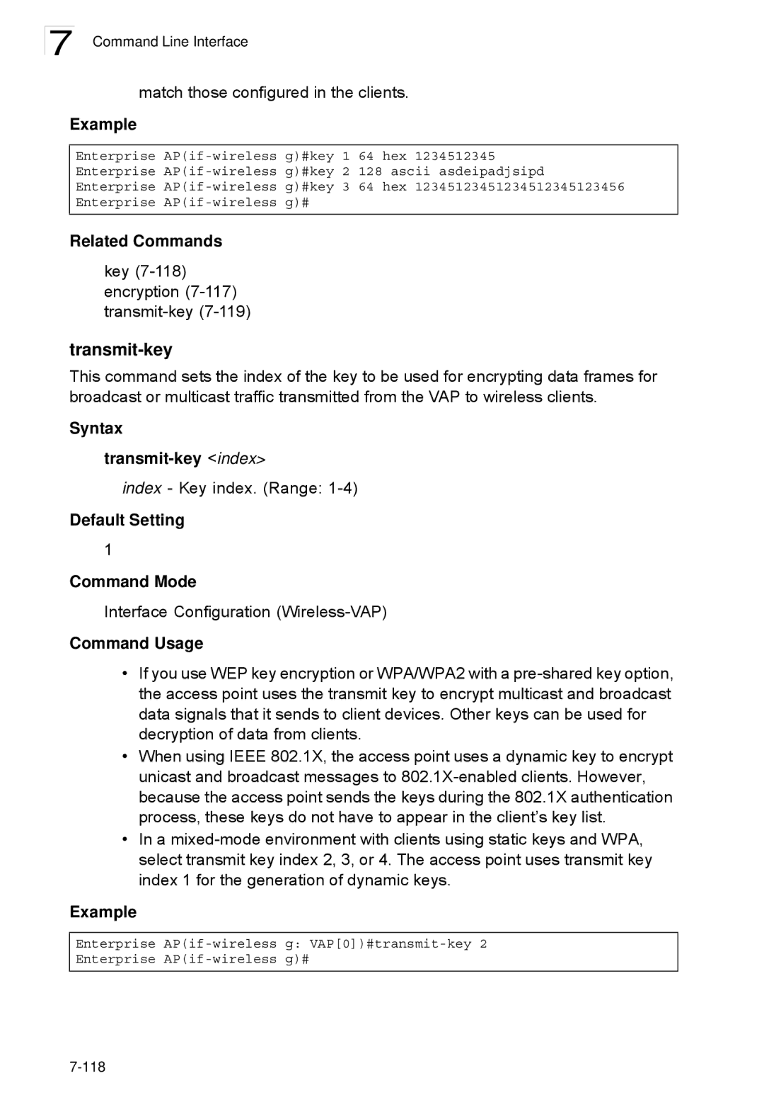 SMC Networks SMC2552W-G2-17 manual Syntax Transmit-key index 