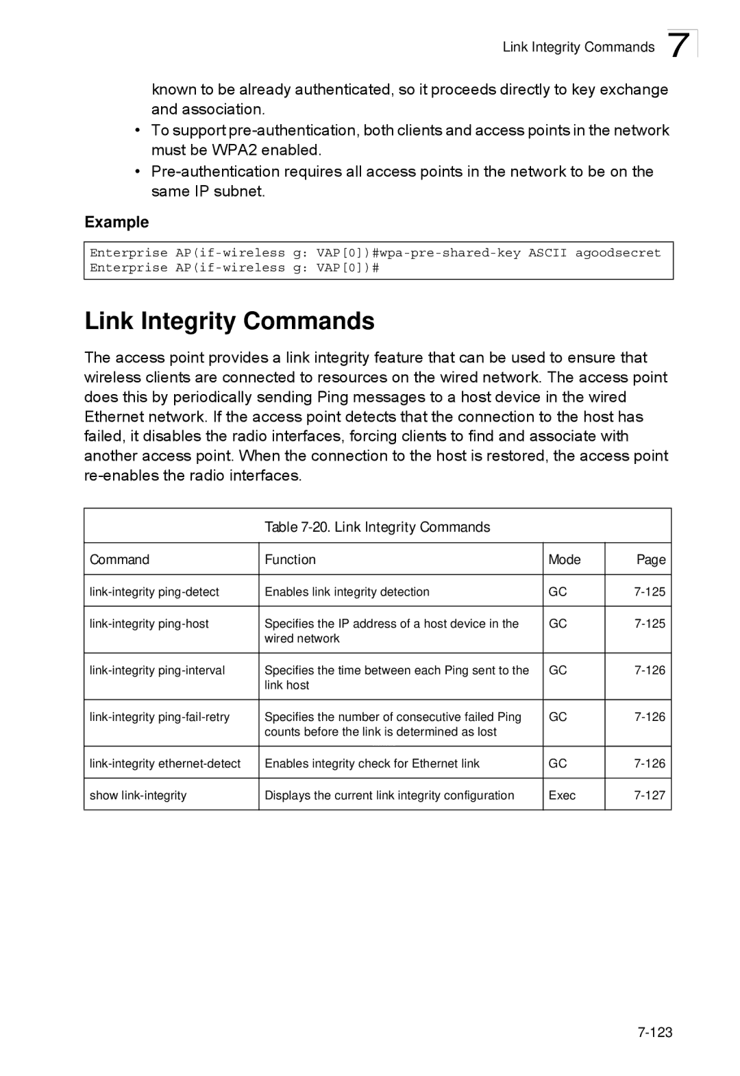 SMC Networks SMC2552W-G2-17 manual Link Integrity Commands Function Mode 