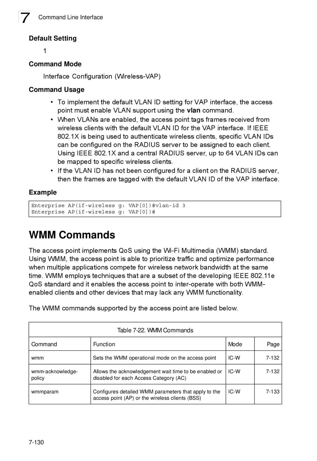 SMC Networks SMC2552W-G2-17 manual WMM Commands Function Mode 