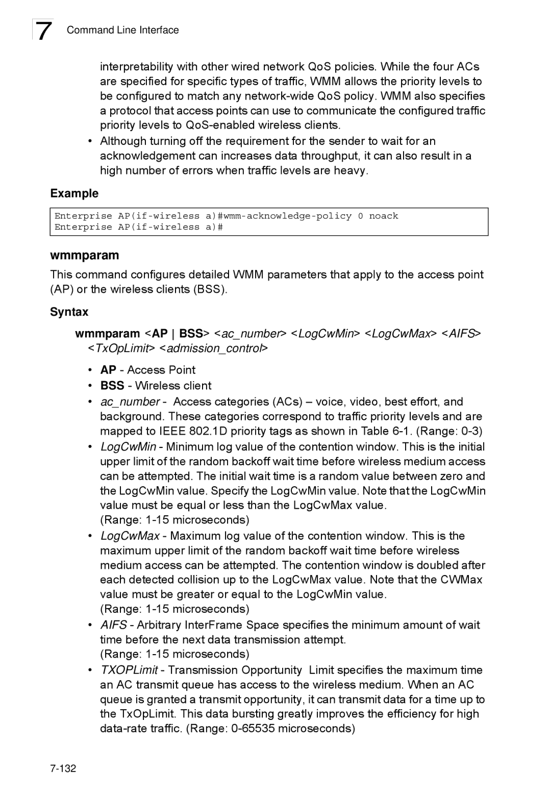 SMC Networks SMC2552W-G2-17 manual Wmmparam, Syntax 