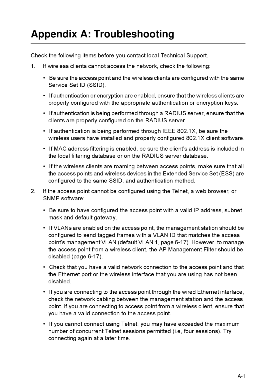 SMC Networks SMC2552W-G2-17 manual Appendix a Troubleshooting 