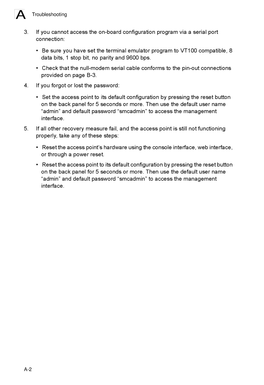 SMC Networks SMC2552W-G2-17 manual Troubleshooting 