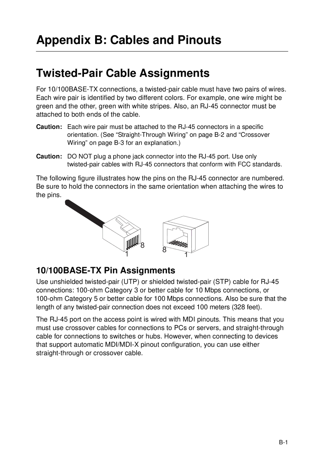 SMC Networks SMC2552W-G2-17 manual Appendix B Cables and Pinouts 