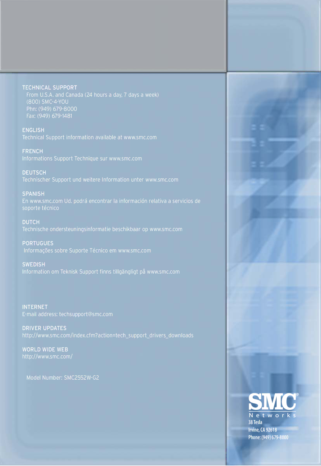 SMC Networks SMC2552W-G2-17 manual Technical Support 