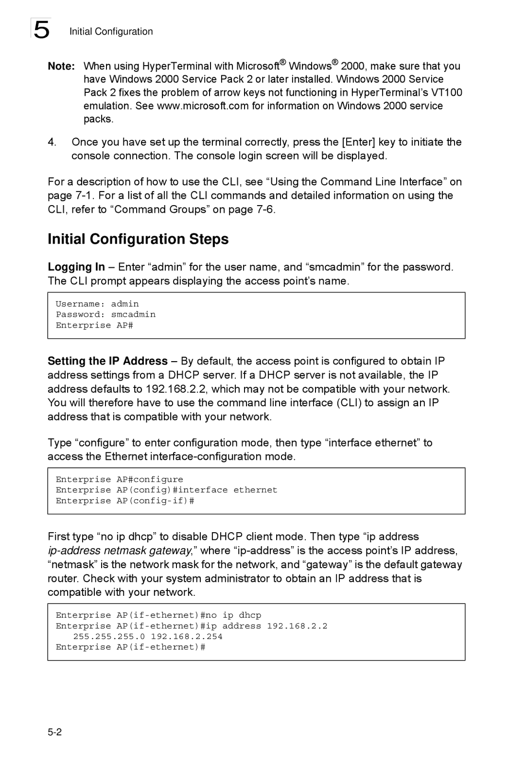 SMC Networks SMC2552W-G2-17 manual Initial Configuration Steps 