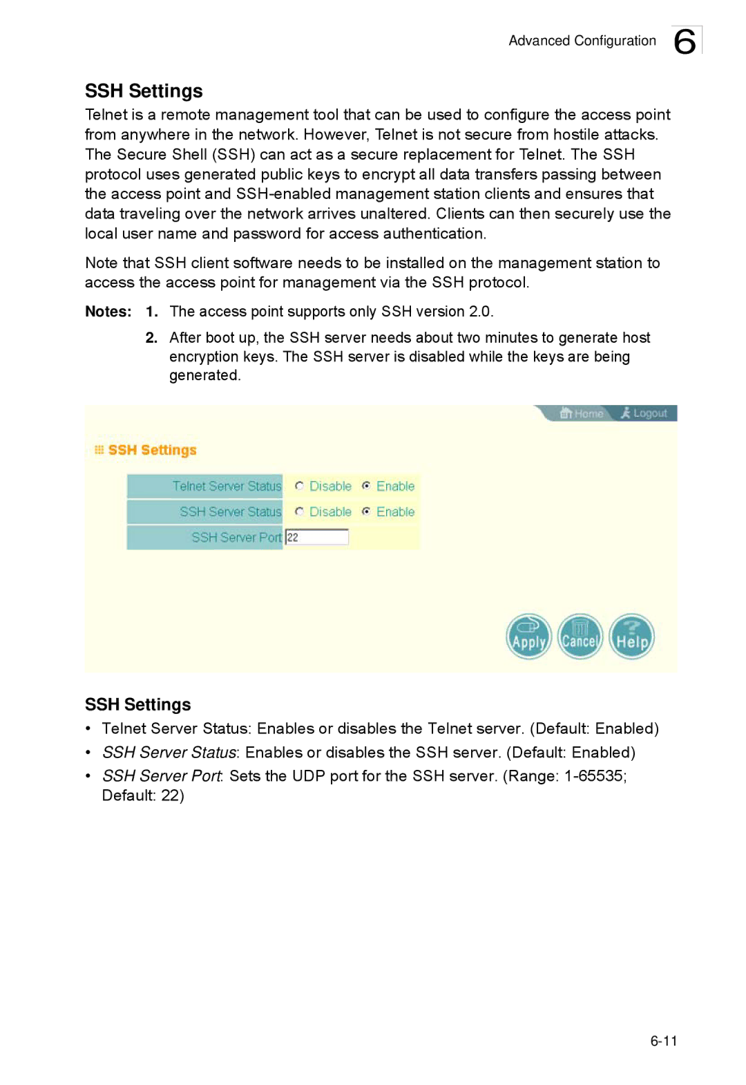 SMC Networks SMC2552W-G2-17 manual SSH Settings 